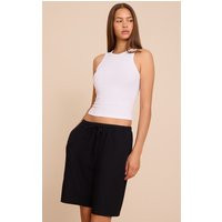 Black Linen Blend Longline Shorts | PrettyLittleThing US