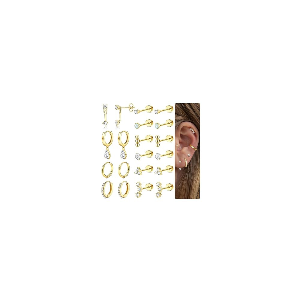 MILACOLATO Hypoallergenic Flat Back Earrings Gold Cartilage Earring Sets for Multiple Piercing 20... | Amazon (US)