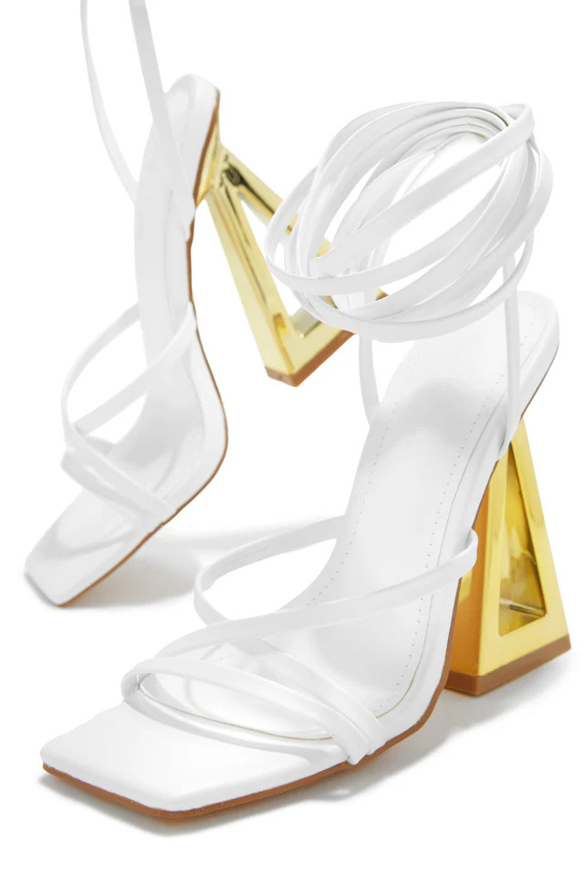 Miss Lola | Zhuri White Lace Up Block High Heels | MISS LOLA