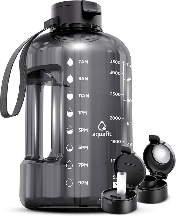 AQUAFIT 1 Gallon Water Bottle with Time Marker - Straw & Chug Lid - BPA Free Gym Water Bottle wit... | Amazon (US)