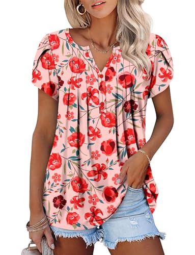 Amazon.com: ONLYSHE Womens Tops Petal Sleeve Shirts V Neck Summer Button Down Blouse Ladies Tunic... | Amazon (US)