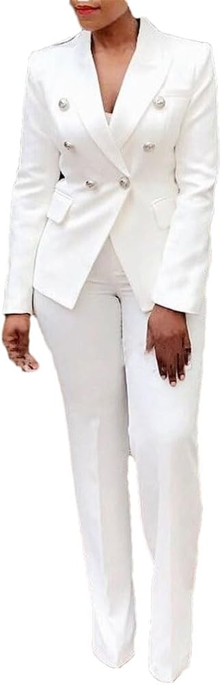 Women Double Button Blazer & Pants Suit Set 2 Piece Sets Womens Outfits Blazer Set | Amazon (US)