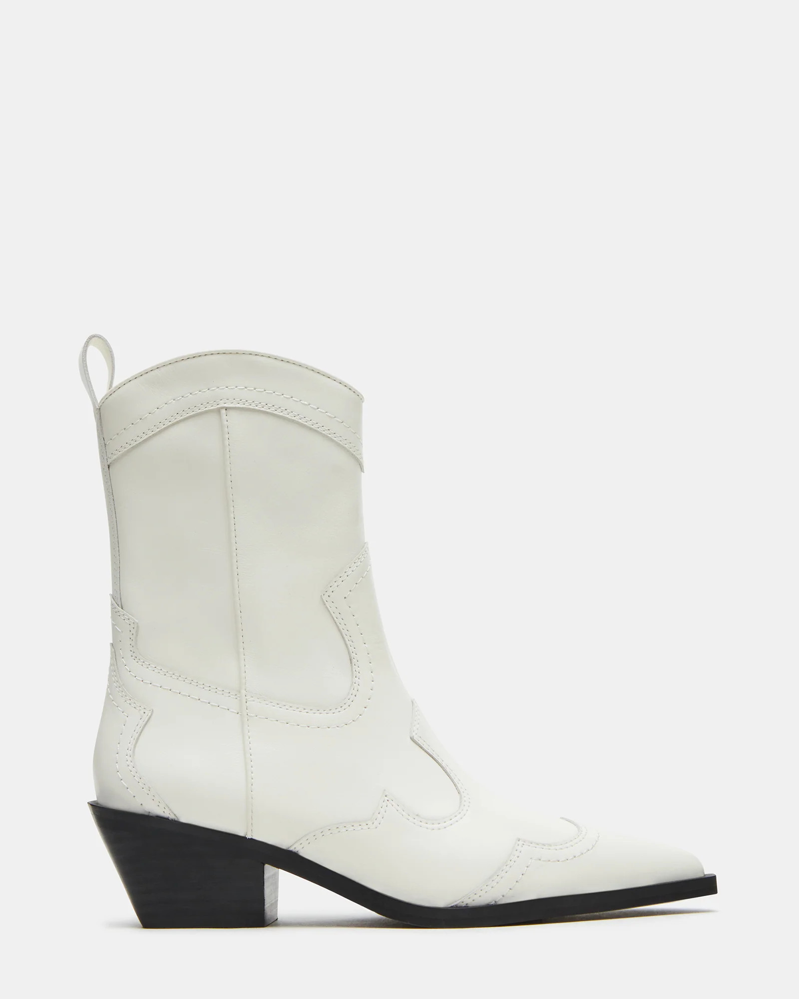 SHAYNE White Leather Western Pointed Toe Bootie | Women's Booties | Steve Madden (US)