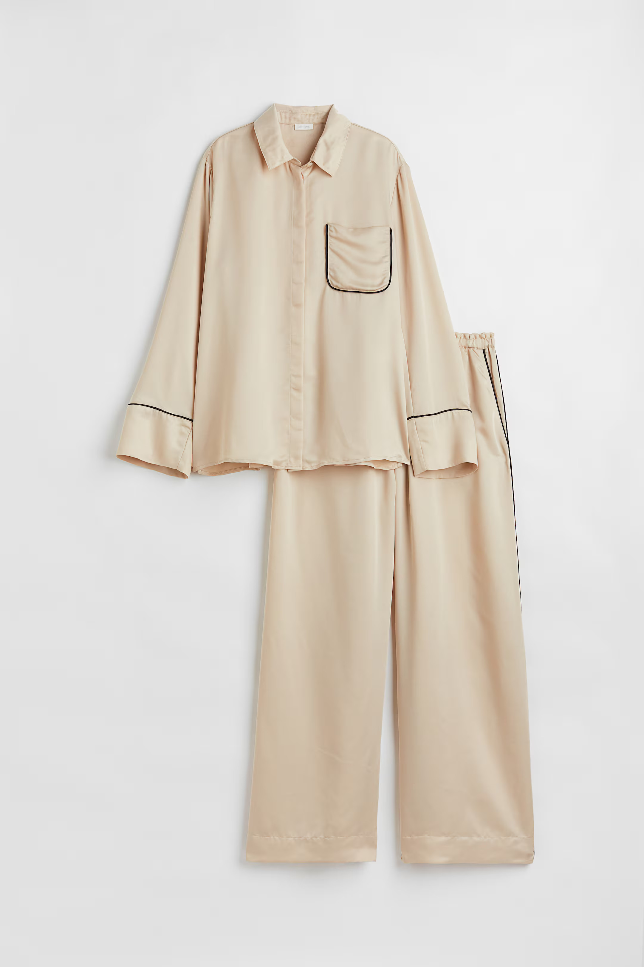 Satin pyjamas - Light beige - Home All | H&M GB | H&M (UK, MY, IN, SG, PH, TW, HK)