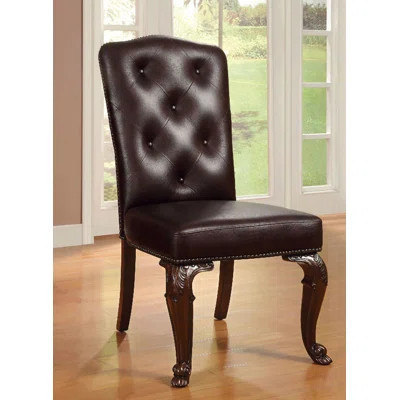 Traditional Formal Set Of 2 Side Chairs Solid Wood Chair Padded Leatherette Tufted Upholstered Kitchen Dining Room Furniture | Wayfair North America