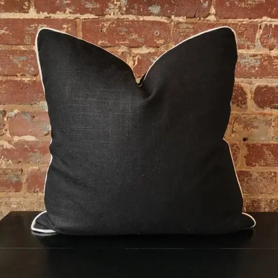 Black Linen Pillow W/ White Cording  20 X 20 | Etsy | Etsy (US)