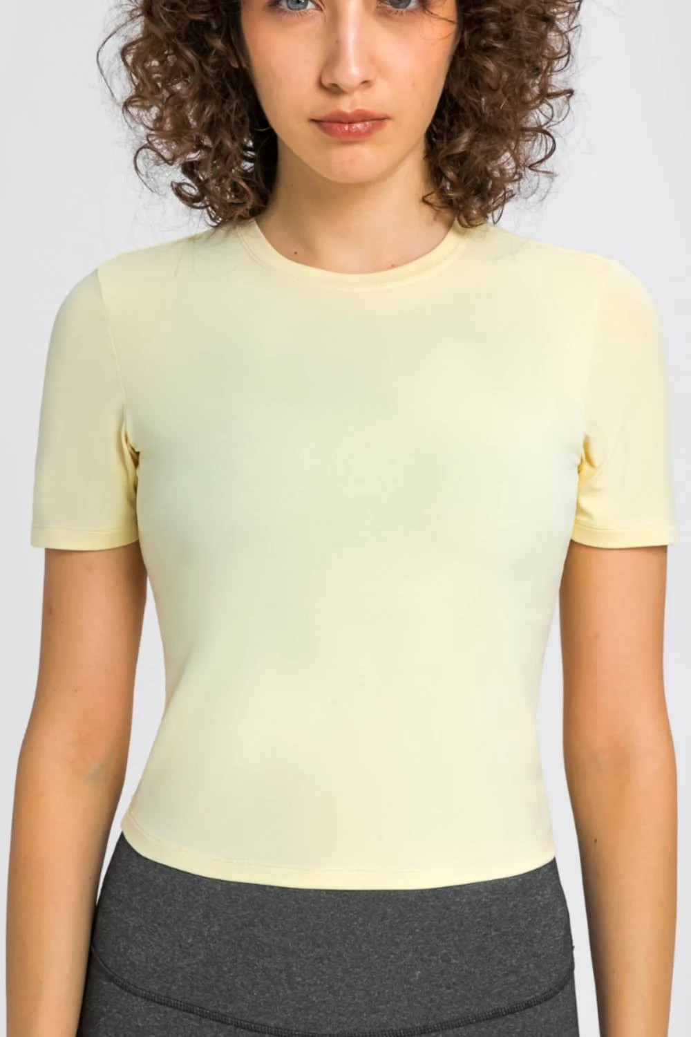 Round Neck Short Sleeve Yoga Tee Yellow / 4 | Casual Chic Boutique