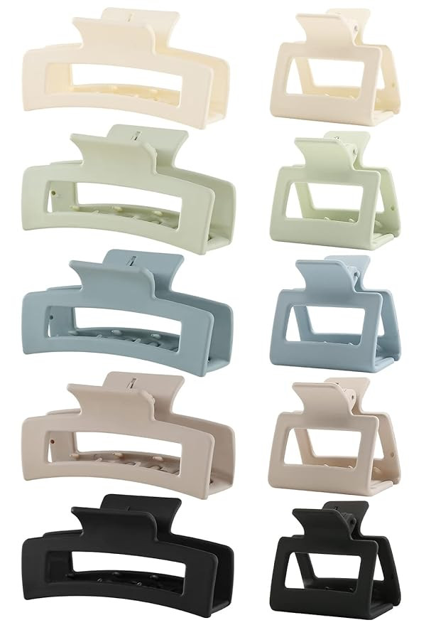 10 Pack Hair Claw Clips, Neutral Hair Clips for Women, Large Claw Clips, Small Rectangle Claw Hai... | Amazon (US)