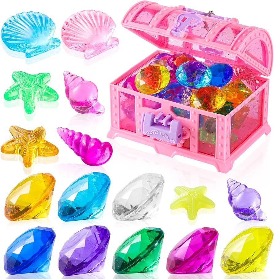 28 Pcs Colorful Diving Gem Pool Toys Set with Treasure Pirate Box Summer Swimming Gem Pirate Divi... | Amazon (US)