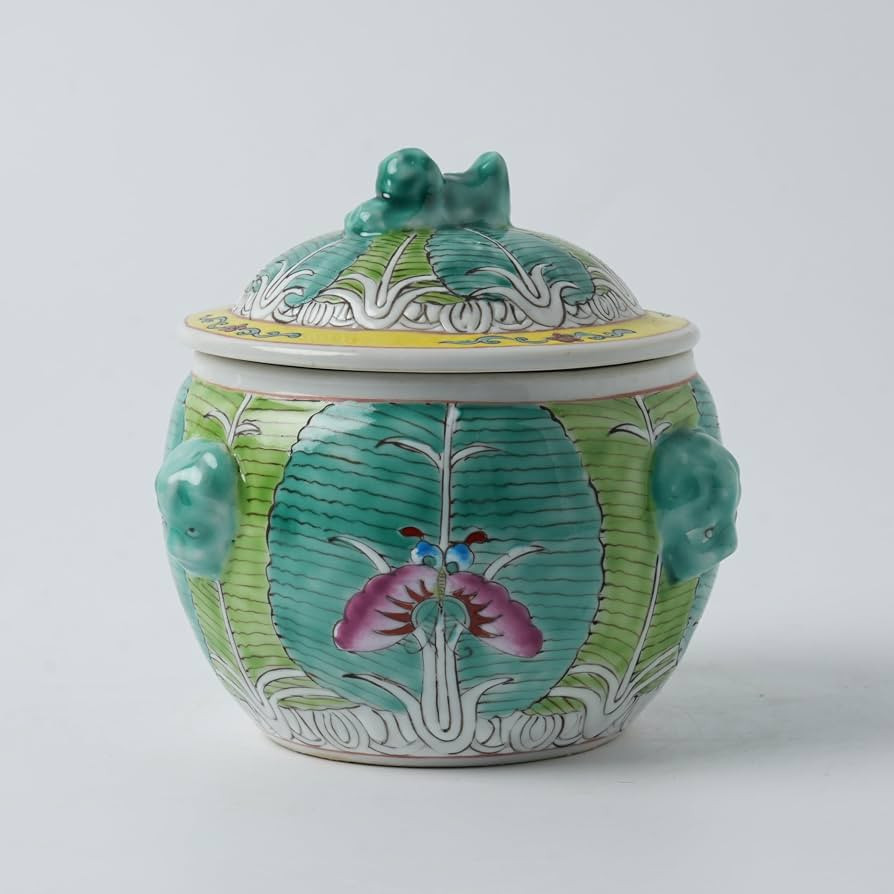 Chinese Hand-Painted Pastel Bok Choy Ceramic Ginger Jar Butterfly Pattern Rice Drum Ceramic Jar D... | Amazon (US)