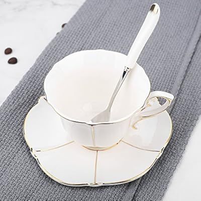 ARTVIGOR Saucers 4 Coffee and Tea Service, Lotus Leaf White Porcelain Shape Cup 5 oz Set with Gif... | Amazon (US)