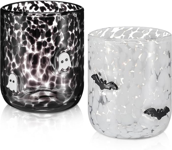 Funnymoom 2 Pcs Icon Glass Cups - 16 oz Cute Icon Juice Glass Double Old Fashioned Hand Blown Dri... | Amazon (US)