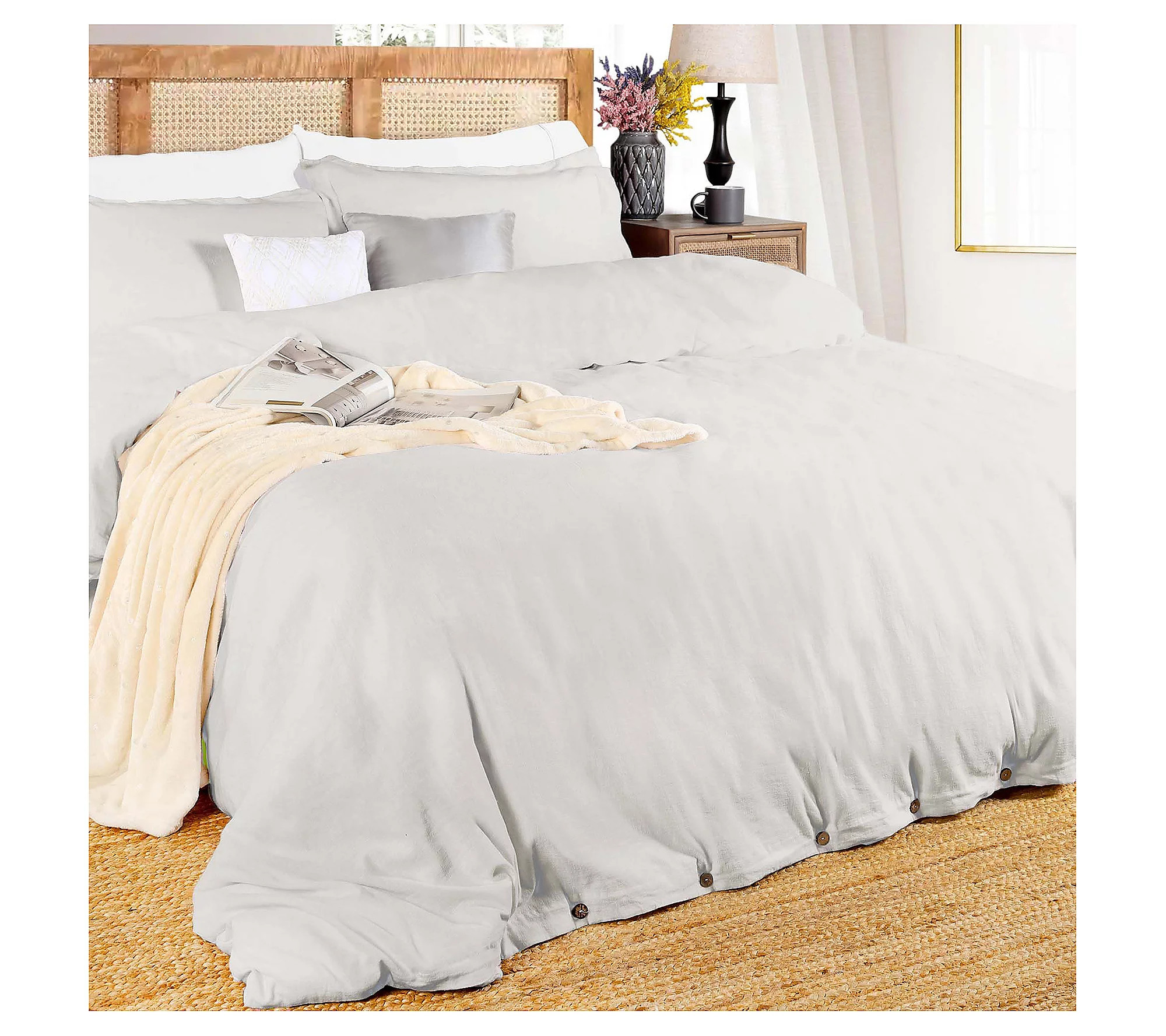 Superior Cotton Linen Blend Solid 3-Piece Duvet Cover Set, KC | QVC