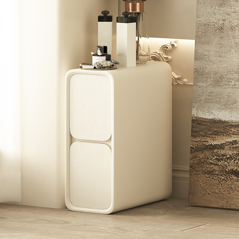 Modern Narrow Off-White Nightstand 2-Drawer Small Bedside Table with PU Leather | Homary
