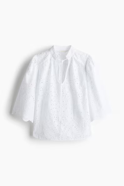 H & M - Blouse with Eyelet Embroidery - White | H&M (US + CA)