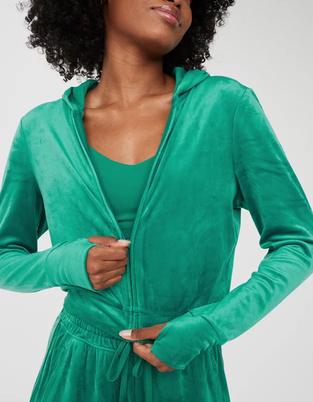 OFFLINE By Aerie Bright Lights Velour Cropped Full Zip Hoodie | Aerie
