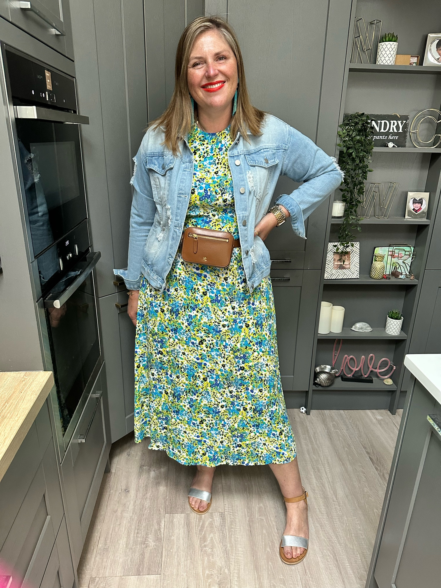 Smart casual shopping outfit, floral dress, denim jacket, sandals, waist bag 

#LTKSeasonal #LTKeurope #LTKstyletip