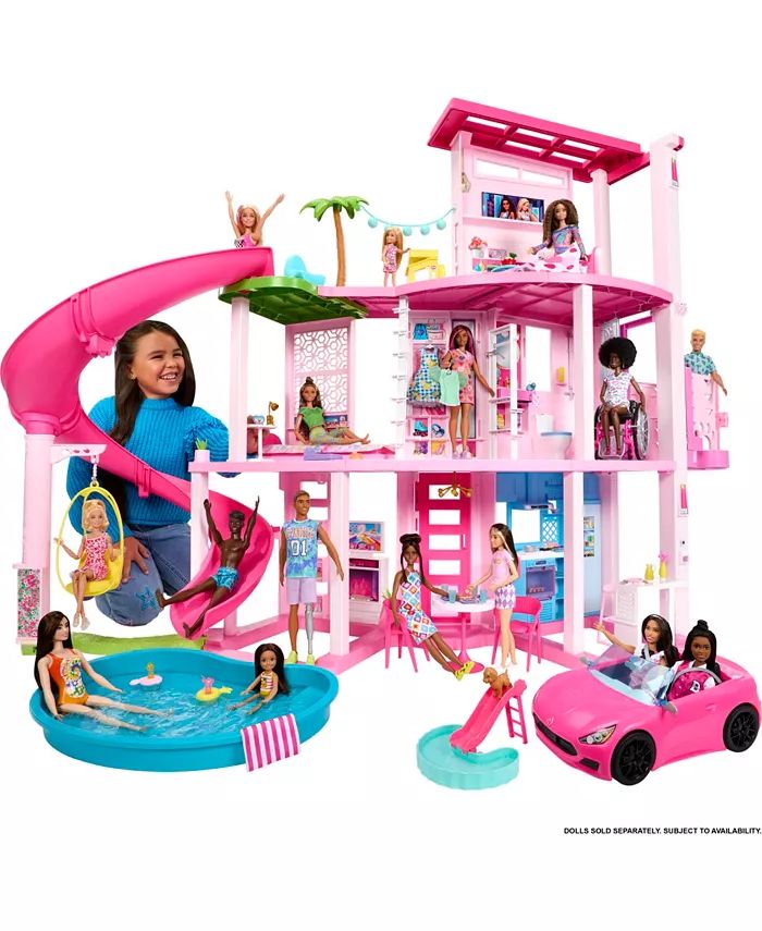 Dreamhouse, 75+ Pieces, Pool Party Doll House With 3 Story Slide | Macy's