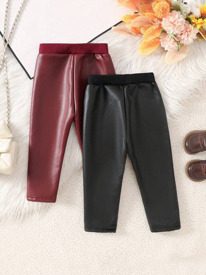 Baby Girl Casual Solid Color Thermal Lined Bottoms, Winter | SHEIN