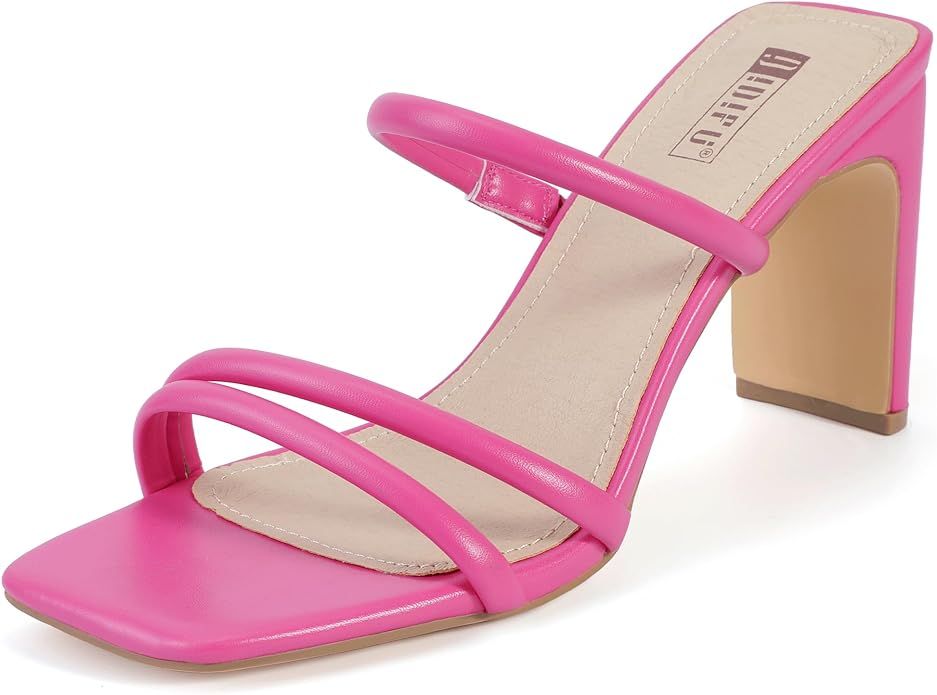 IDIFU IN3 High Heels Strappy Chunky Block Heels Square Toe Three Strap Slip On Heels Comfortable ... | Amazon (US)