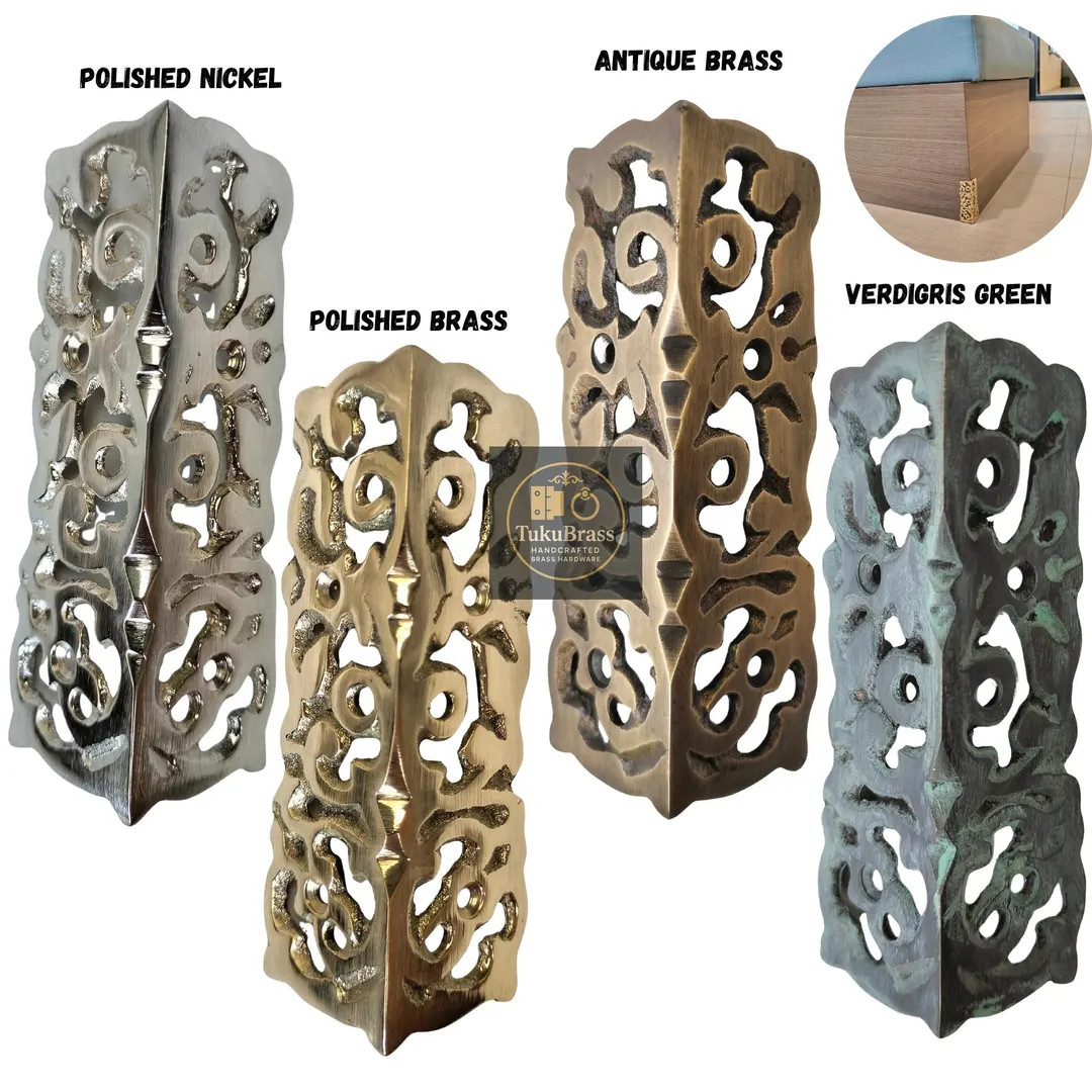 3.9" Inch SET of Ornate Solid Brass Skiffers Skirting Baseboards Vintage Brass Corner Protector C... | Etsy (US)