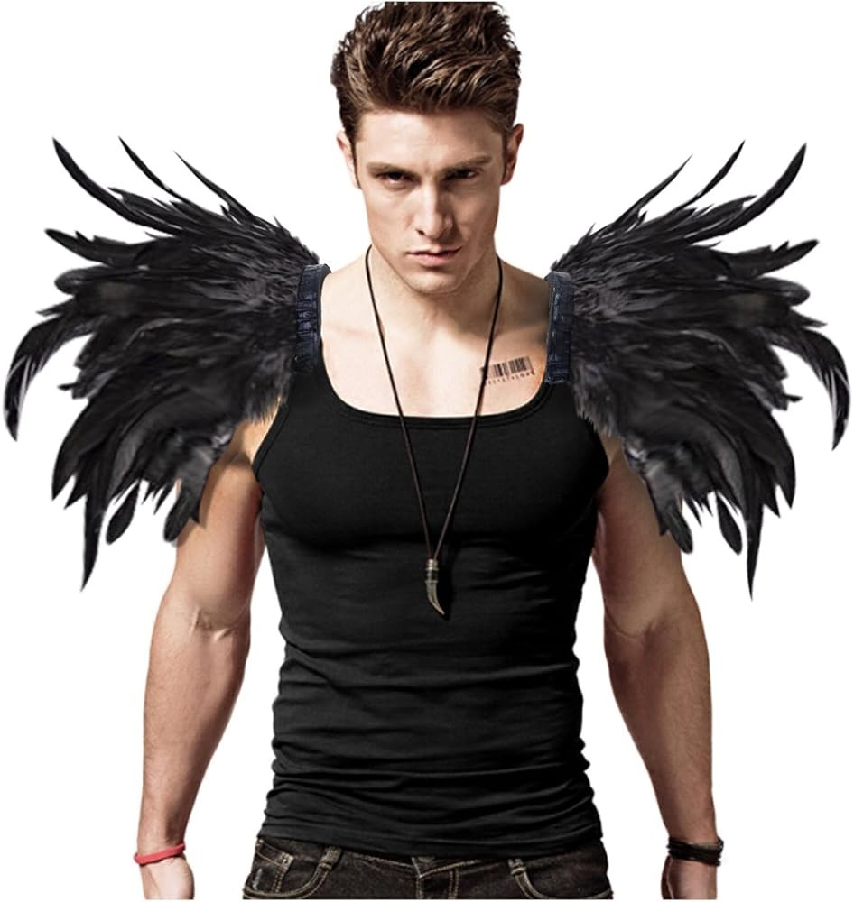 L'VOW Men Gothic Natural Real Feather Epaulet Shrug Shoulder Strap for Halloween Pack of 2 | Amazon (US)