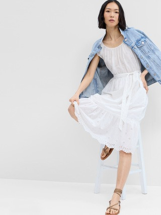 Eyelet Flutter Sleeve Midi Dress | Gap Factory