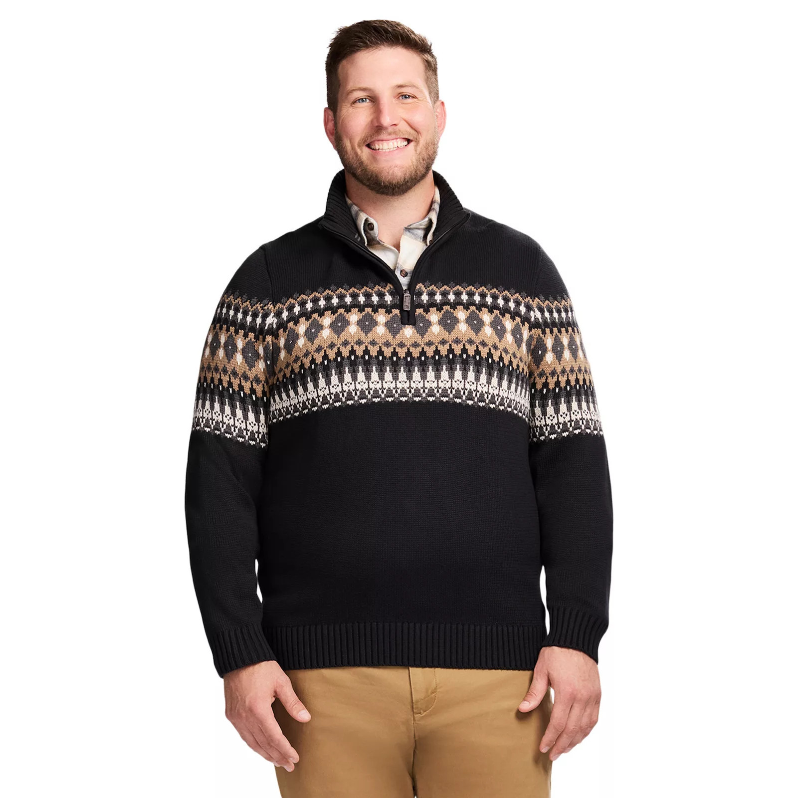 Big & Tall IZOD Holiday Fair Isle Quarter-Zip Sweater, Men's, Size: 4XB, Black | Kohl's