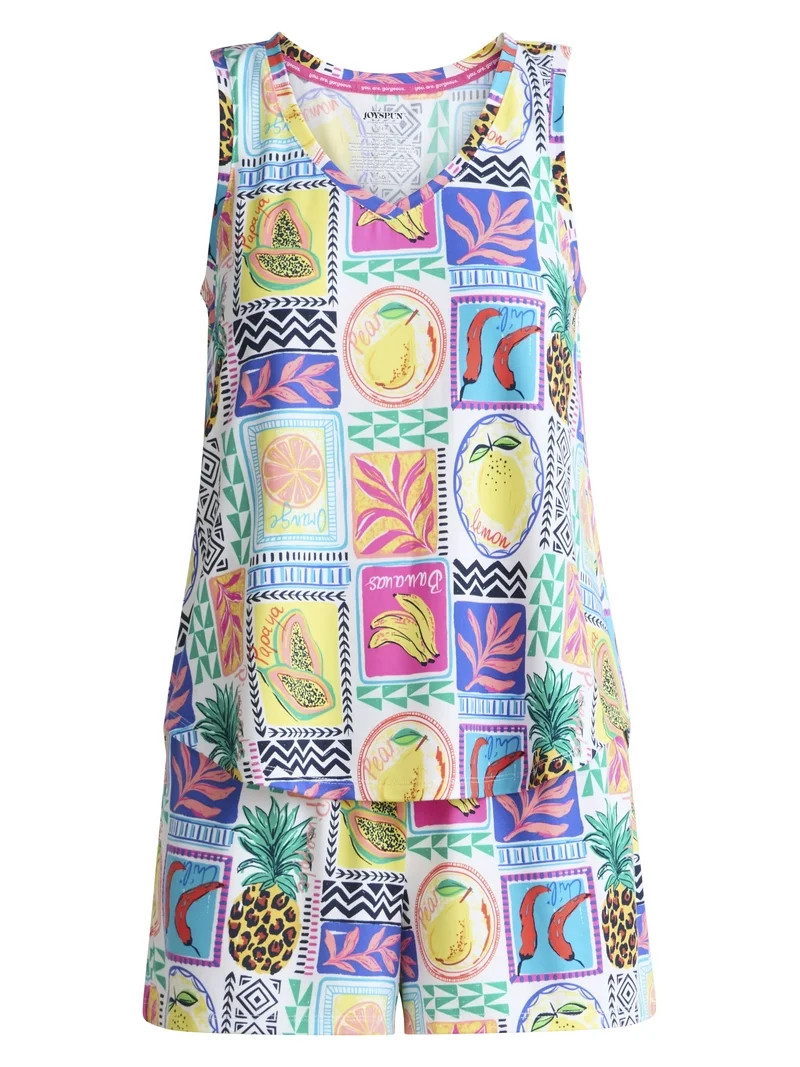 Joyspun Women's Printed Tank Top and Shorts Pajama Set, 2-Piece, Sizes XS-3X | Walmart (US)