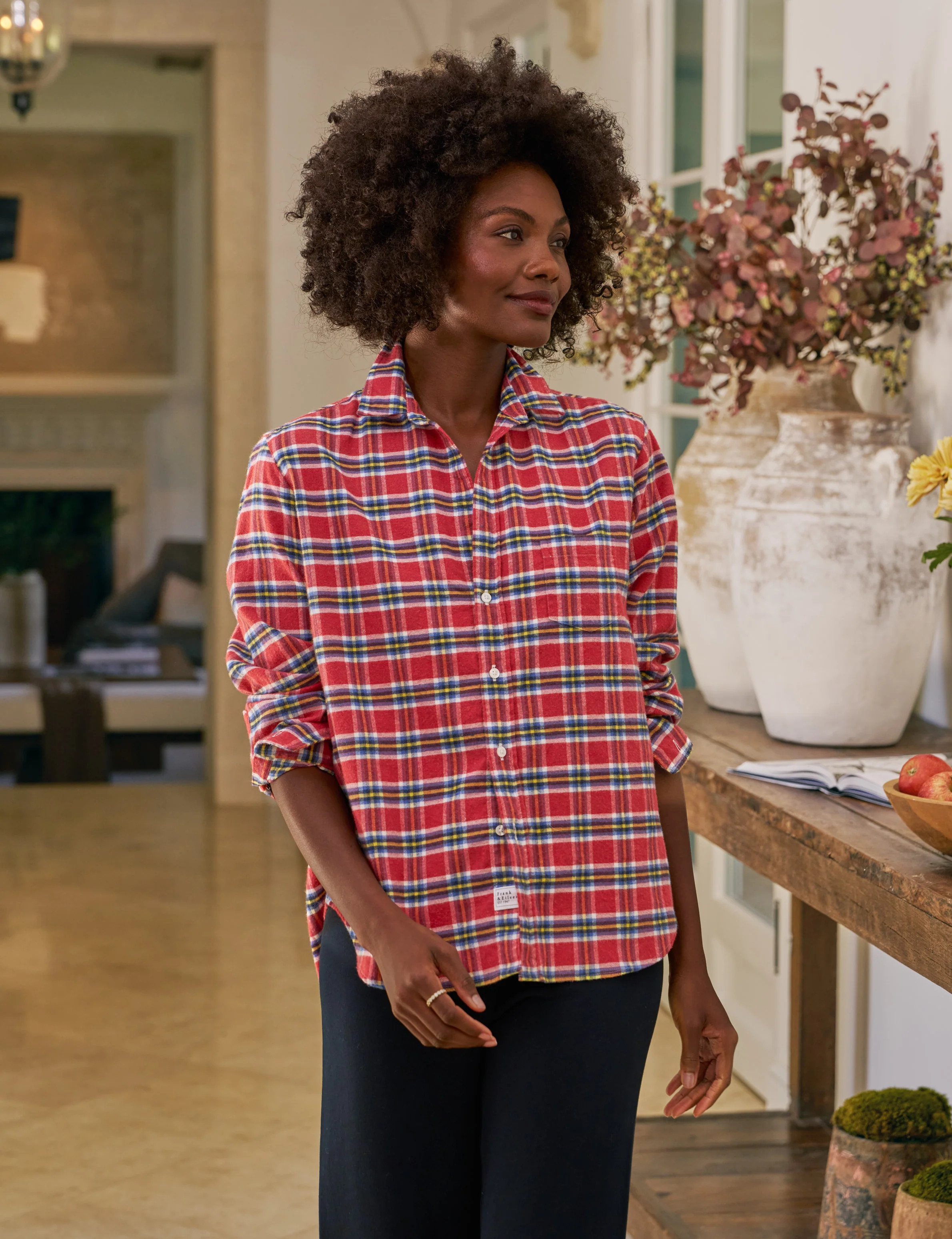 EILEEN Red and Yellow with Blue Plaid, Italian Flannel | Frank & Eileen