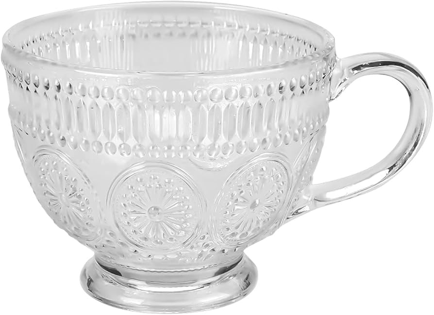 Vintage Coffee Mug 14 Oz Clear Embossed Glass Tea Cup With Handle Frosted Glass Tea Mug Drinking ... | Amazon (US)
