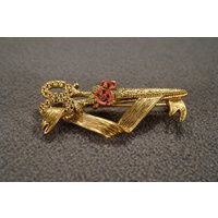 Vintage Antique Gold Tone Pin Brooch in A Floral Scissor Design Entwined With Free-Flowing Ribbon, Etched Detailing, 2 1/8 X 1 Inch M1 | Etsy (US)