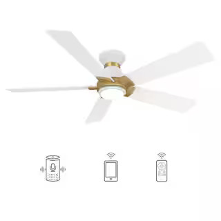 CARRO Aspen 52 in. Dimmable LED Indoor/Outdoor White Smart Ceiling Fan with Light and Remote, Wor... | The Home Depot