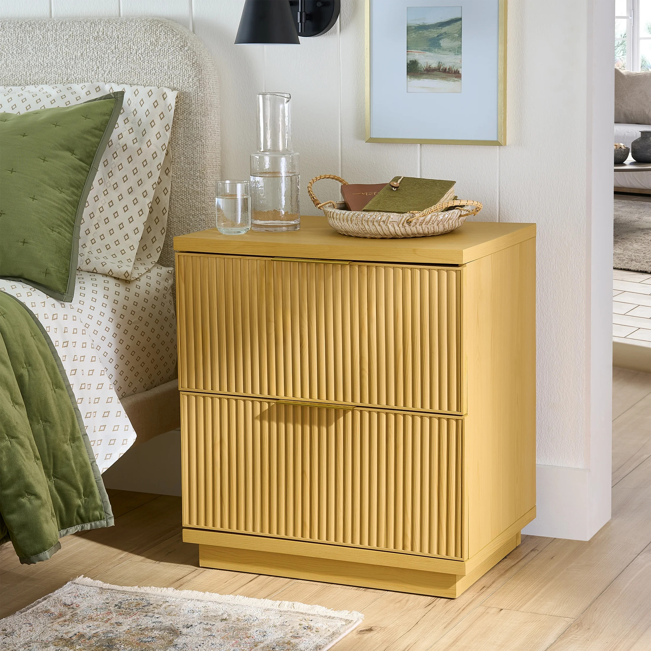 Better Homes & Gardens Lillian Fluted 2-Drawer Nightstand with USB, Natural Pine | Walmart (US)