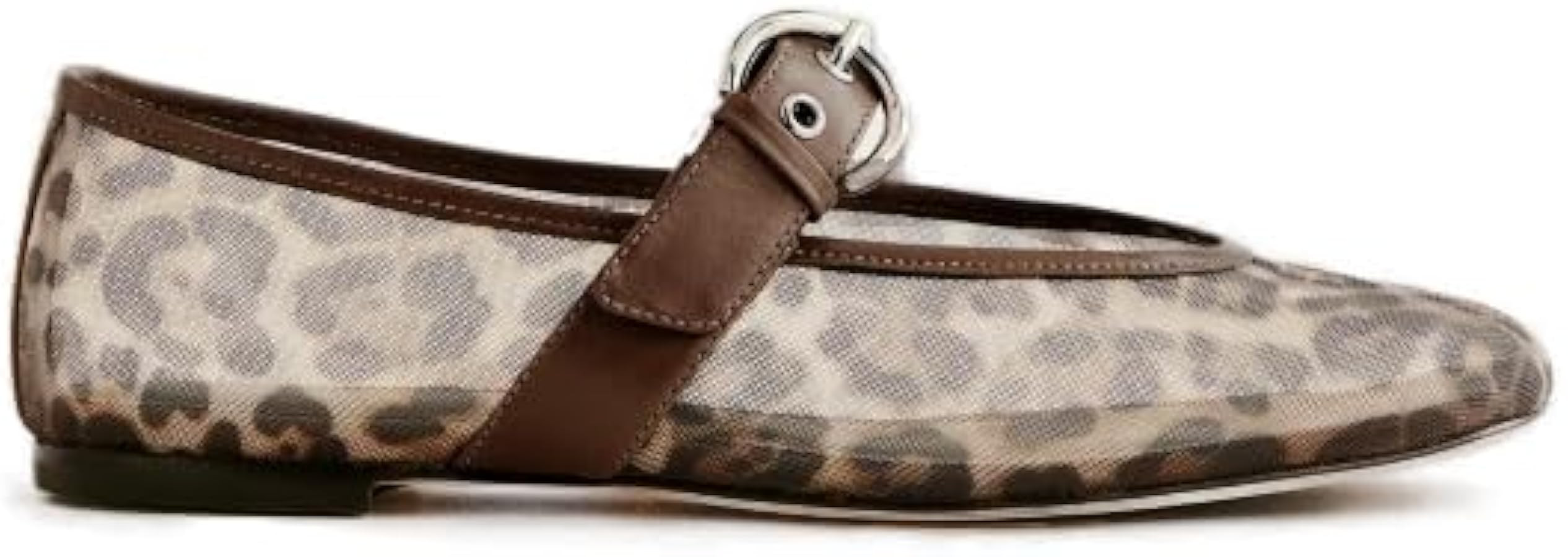 Leopard Mesh Ballet Flats for Women Round Toe Low Heel Mary Jane Flats Buckle Strap Comfortable B... | Amazon (US)