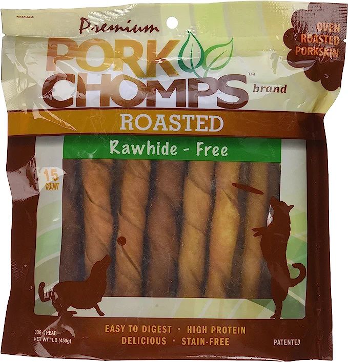 Pork Chomps Roasted Pork Skin Dog Chews, 6-inch Twists, 15 Count | Amazon (US)