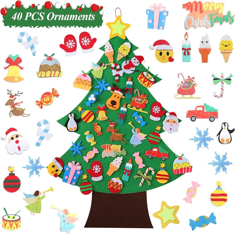 TOBEHIGHER Felt Christmas Tree - 3.5 FT Wall Felt Christmas Tree for Kids with 40 Pcs Ornaments, ... | Amazon (US)