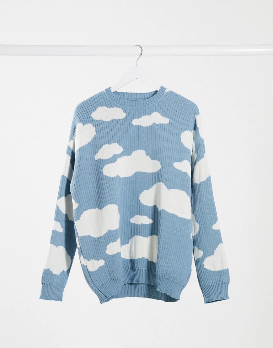 ASOS DESIGN oversized knitted sweater with cloud design in blue | ASOS (Global)