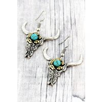 Beautiful Crafted Burnished Two-Tone & Turquoise Flower Etched Longhorn Earrings/Western Earrings/An | Etsy (US)