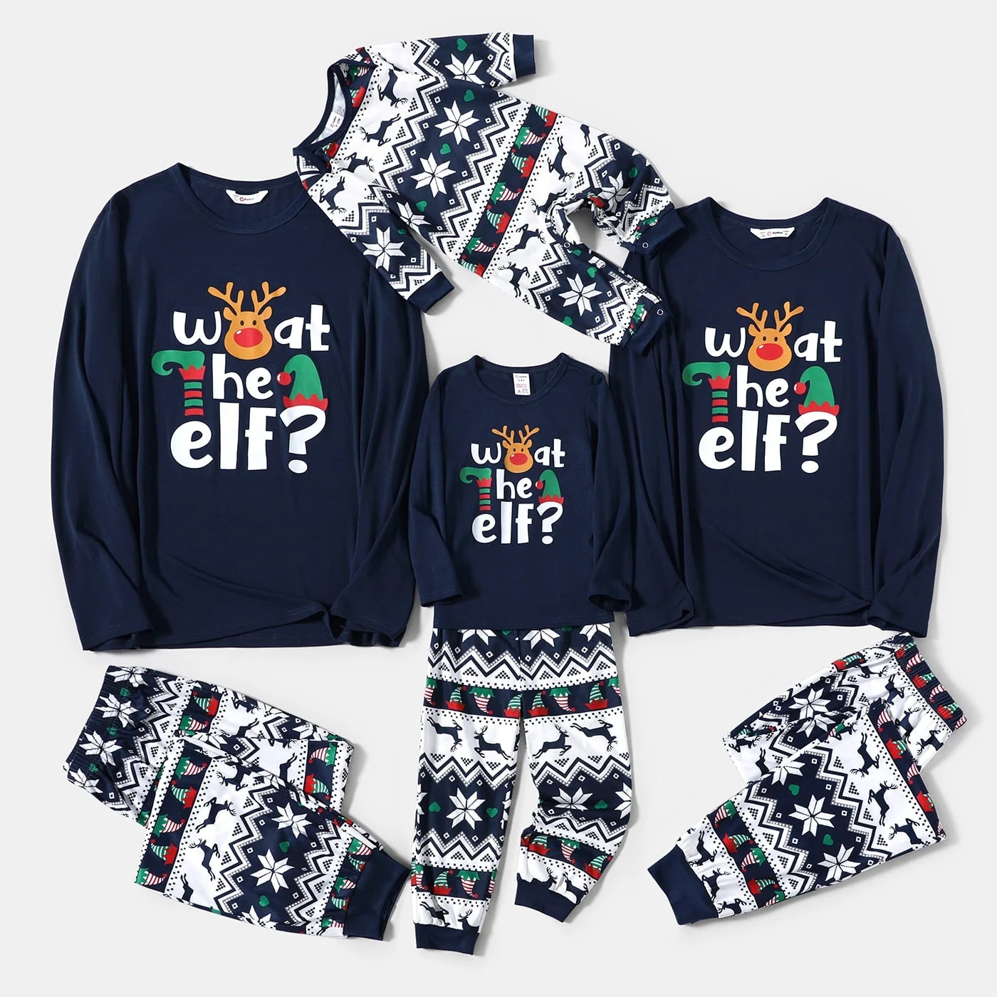 PatPat Christmas Family Matching Pajamas Dark Blue Elf Graphic Long-sleeve Pajamas Sets | Walmart (US)