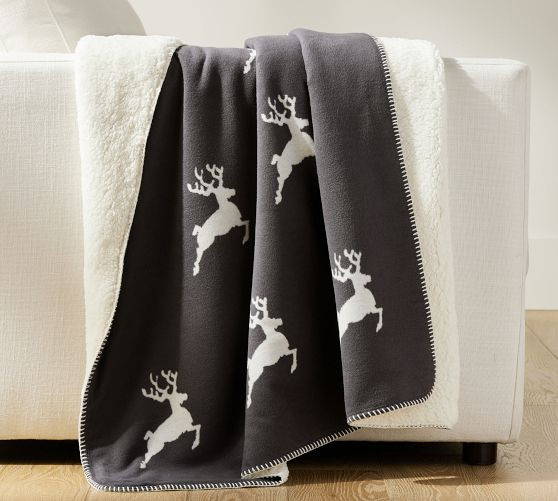 Stag Jacquard Sherpa Back Throw | Pottery Barn (US)