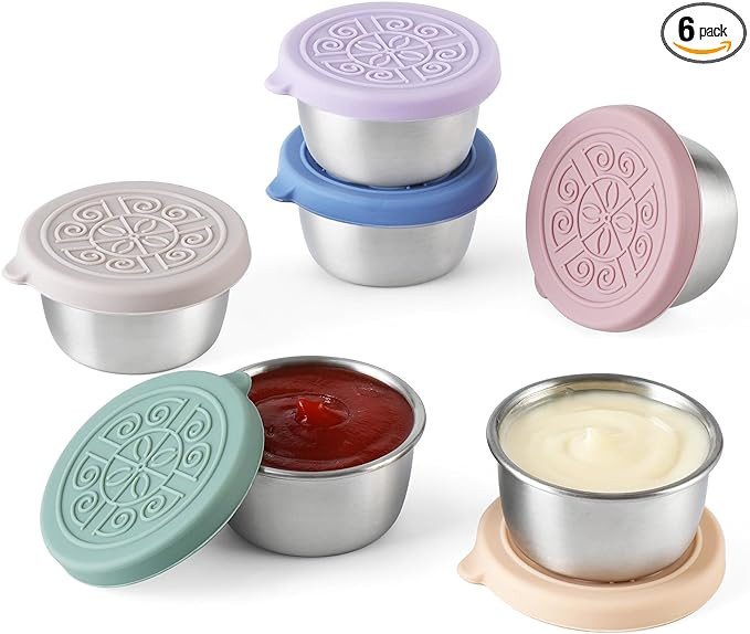 [6 Pack] Salad Dressing To Go Containers, 1.6 oz Small Stainless Steel Sauce Cups With Leakproof ... | Amazon (US)