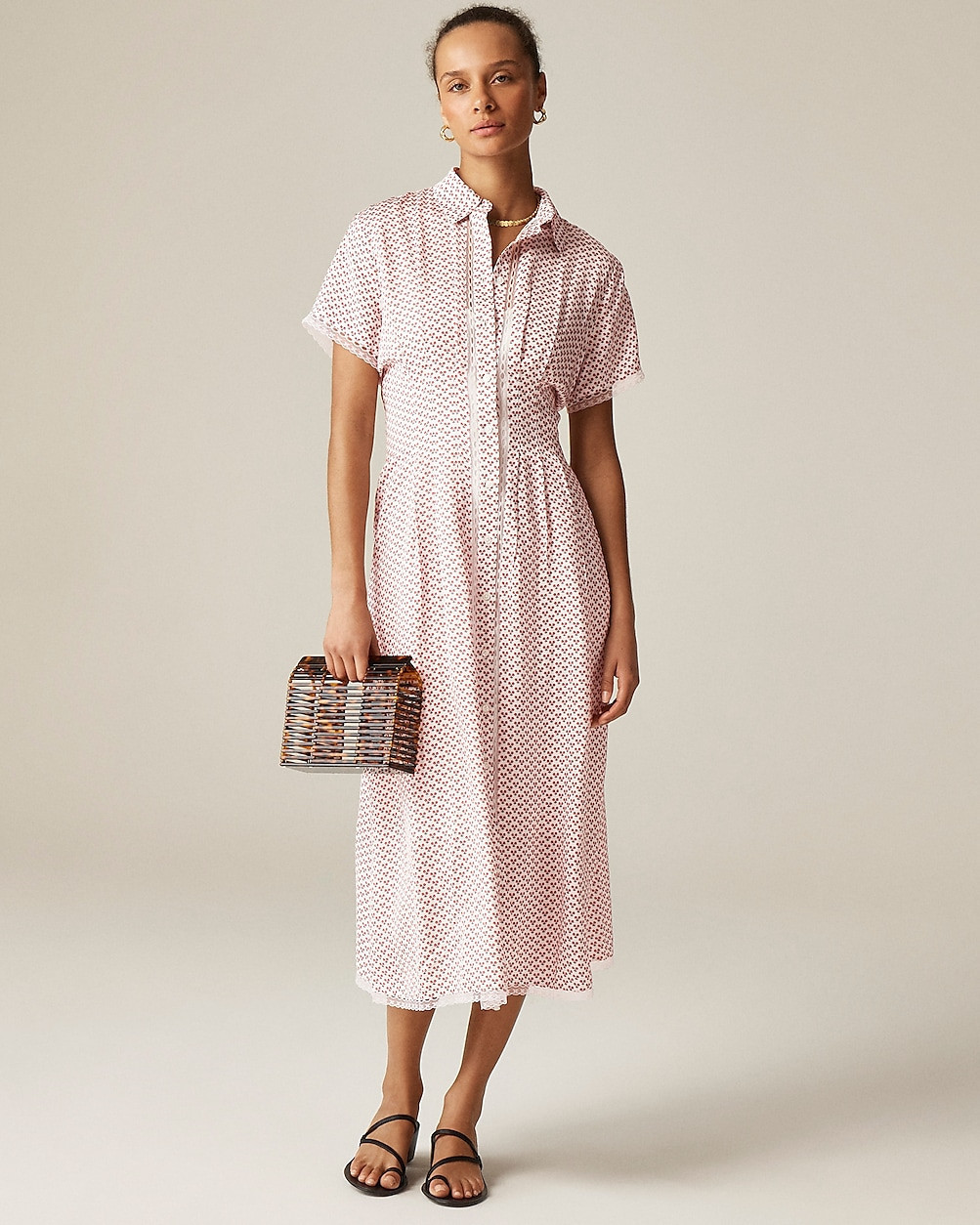 Wren lace-trim shirtdress in glossy twill | J. Crew US