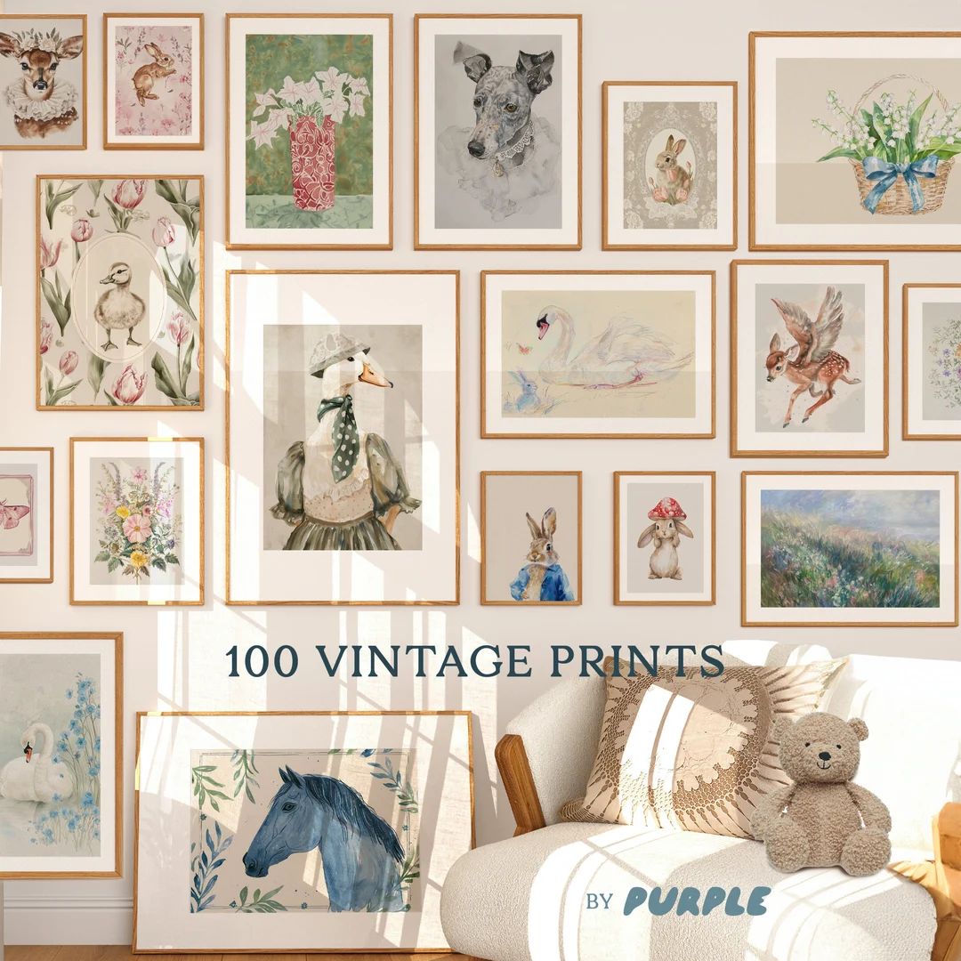 100 Vintage Nursery Prints. Kids Room Wall Art. Girls Boys Gallery, Gender Neutral Digital Printa... | Etsy (US)