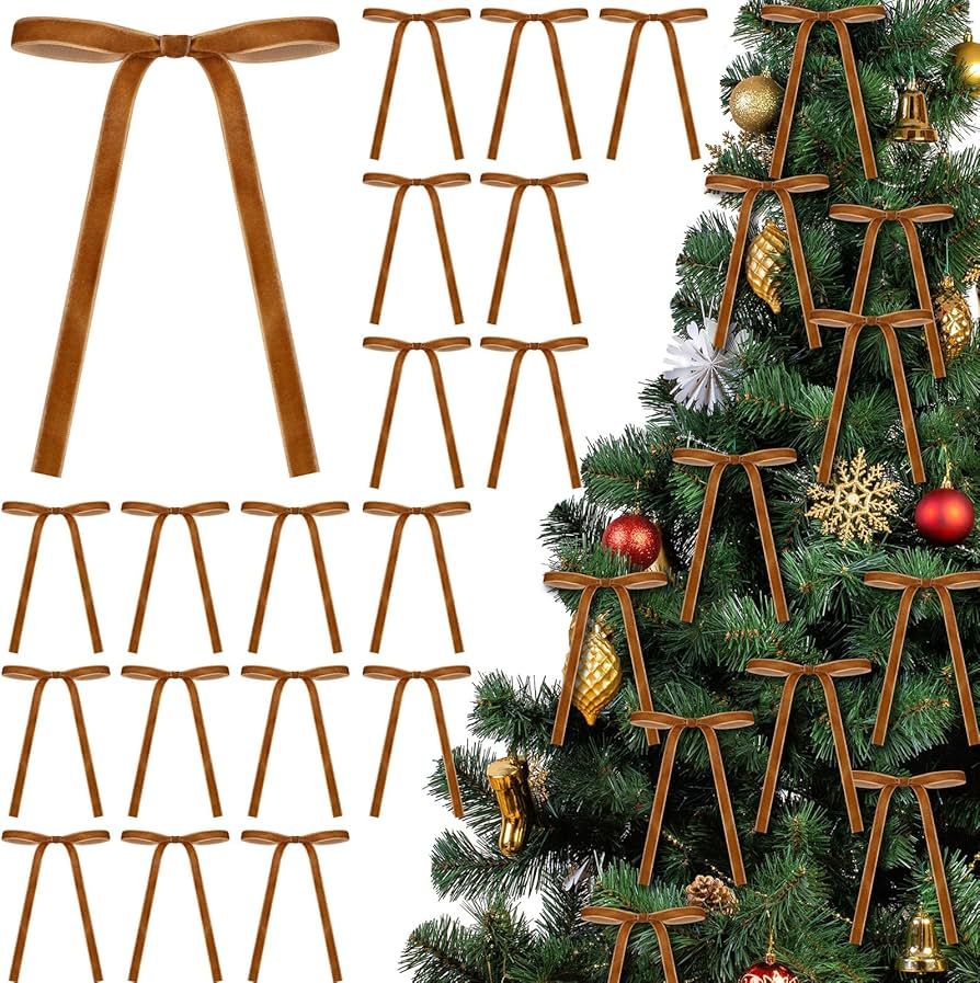 Glitinsel 24 pcs 5 x 7 Inch Christmas Khaki Velvet Wreath Bow Rustic Crafts Gift Bows Christmas T... | Amazon (CA)