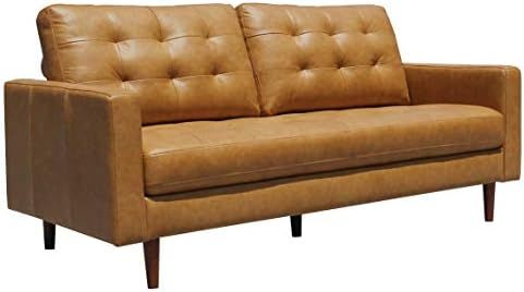 Amazon Brand – Rivet Cove Mid-Century Modern Tufted Leather Apartment Sofa, 72"W, Caramel | Amazon (US)