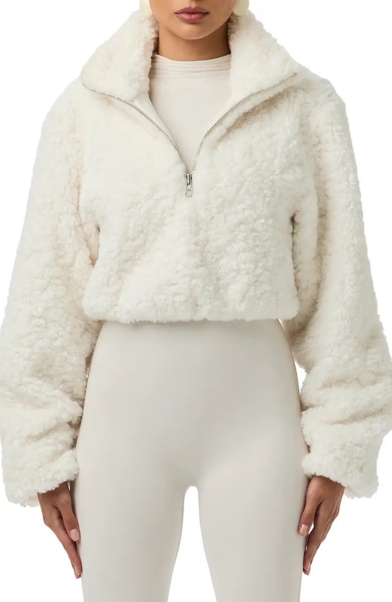 Faux Shearling Quarter Zip Crop Pullover | Nordstrom