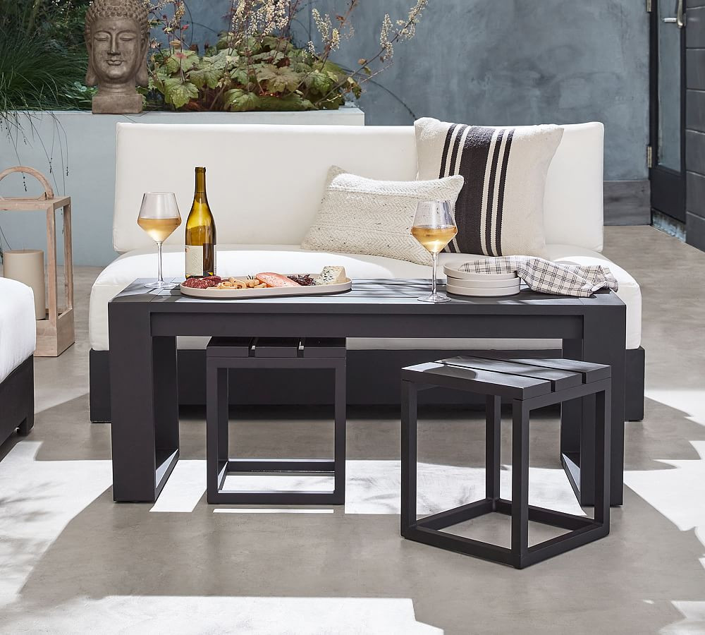 Malibu Metal Rectangular Outdoor Coffee Table with Nesting Stools (48") | Pottery Barn (US)