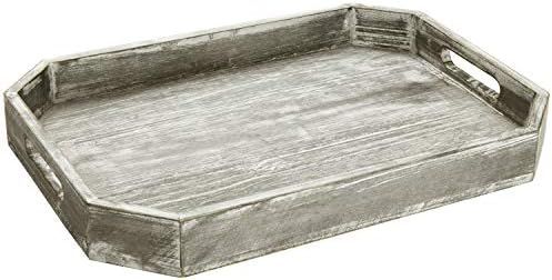 MyGift Country Rustic Wood Serving Tray with Cutout Handles and Angled Edges | Amazon (US)