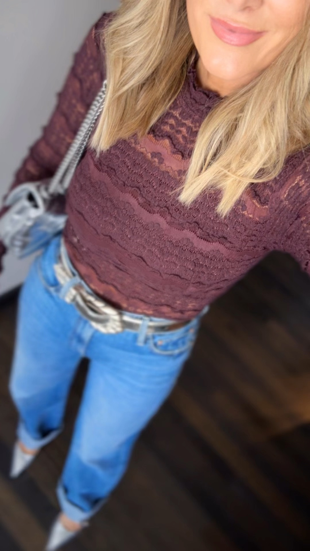 LTK outfit that makes the perfect fall outfit. I'm loving this bodysuit. It's so gorgeous. The lace is stunning. I'm wearing a size small size true size. This denim is so amazing wearing a size 26 runs big.

#LTKFindsUnder100 #LTKOver40 #LTKCon